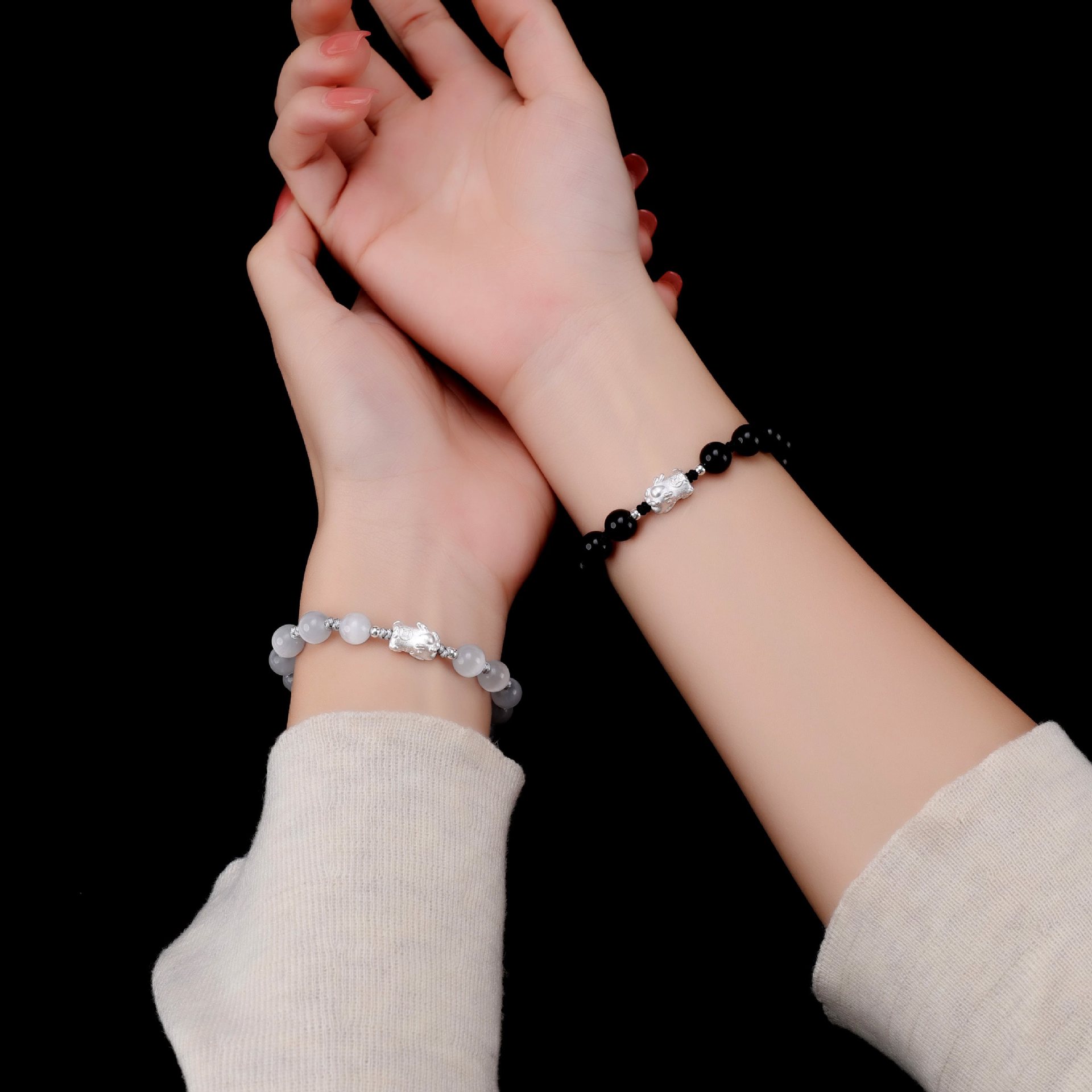 ペアブレスレット 天然石銀細工装飾誕生日石ペアブレスレット