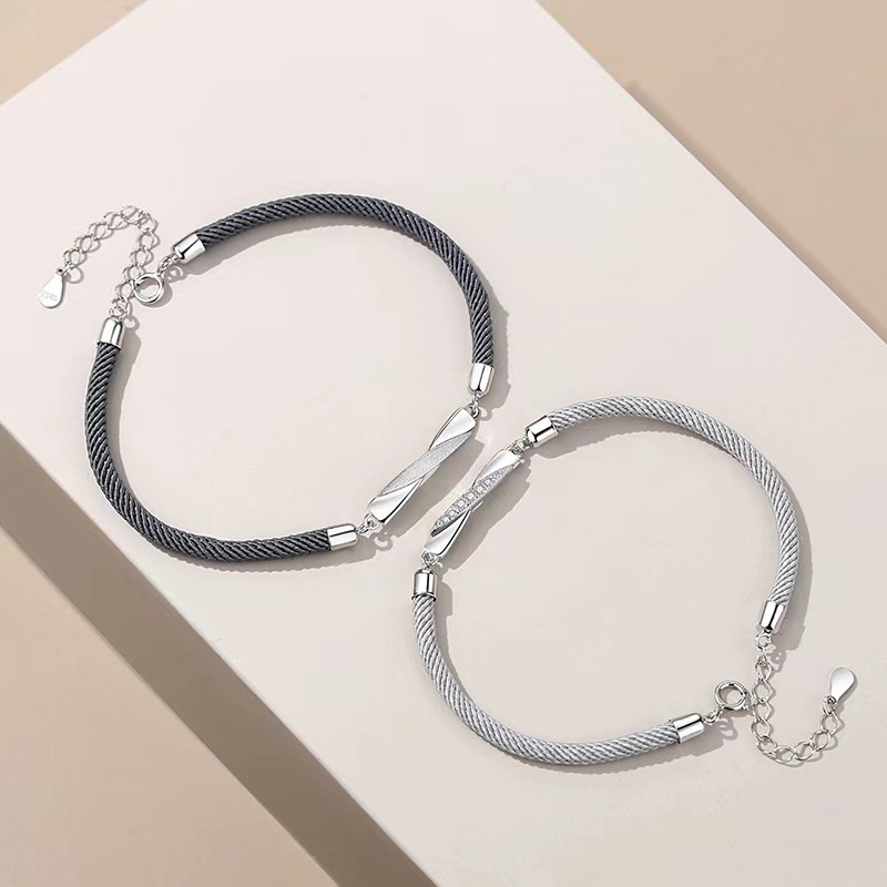 ペアブレスレット ねじれ結び シルバーバー