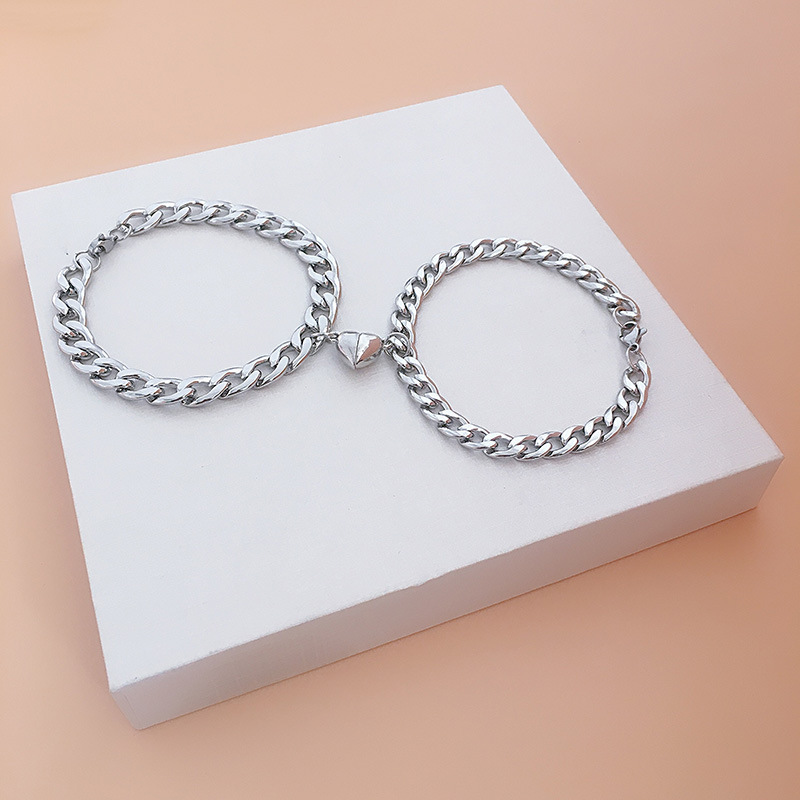 ペアブレスレット 喜平チェーン愛の証ハート付きペアブレスレット