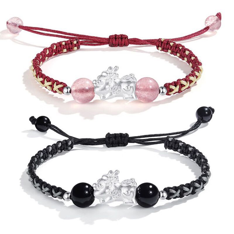 天然石と銀細工の編み込み絆ペアブレスレット