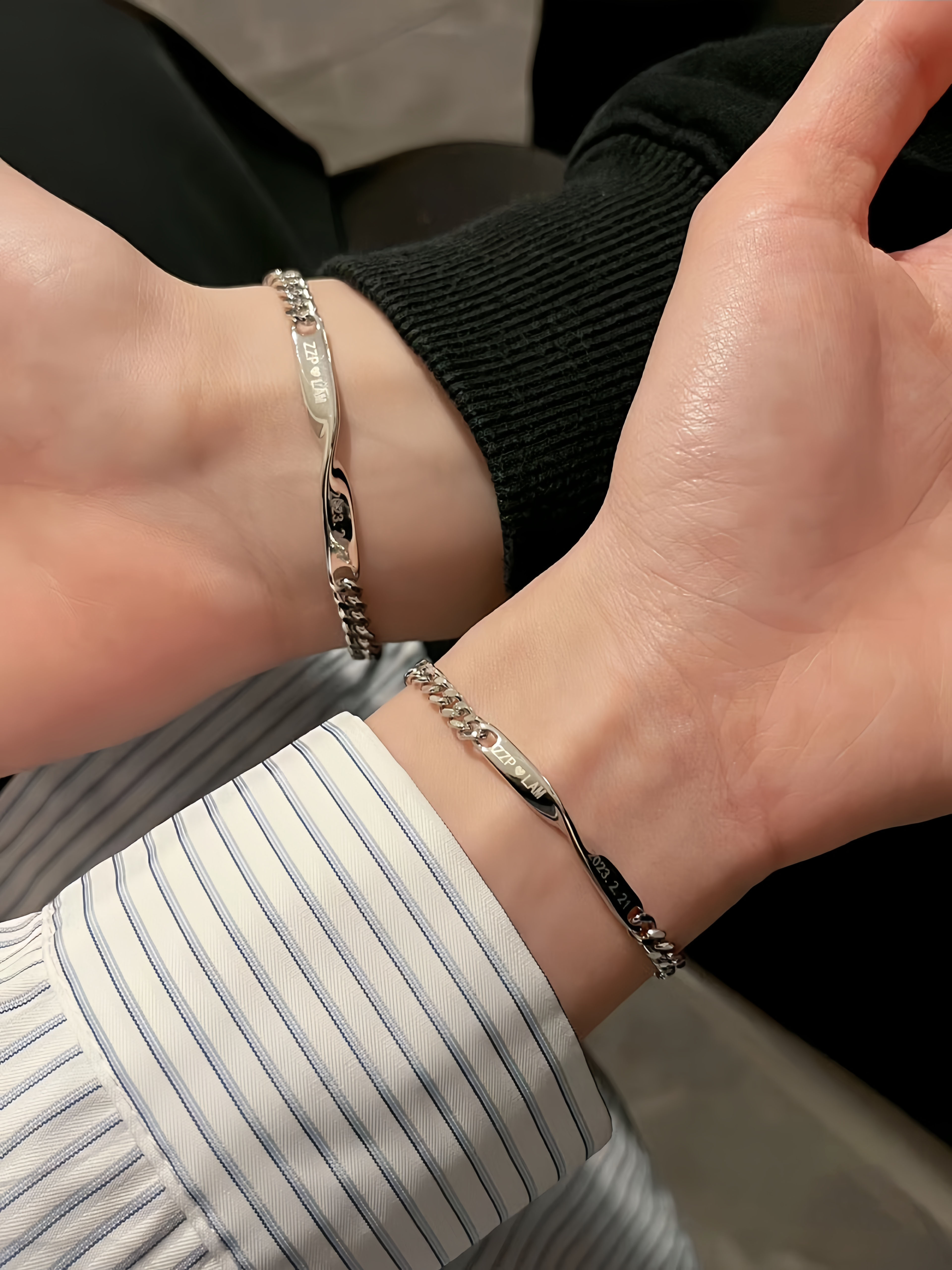 ブレスレットペア 永遠の絆 ねじれプレートブレスレット