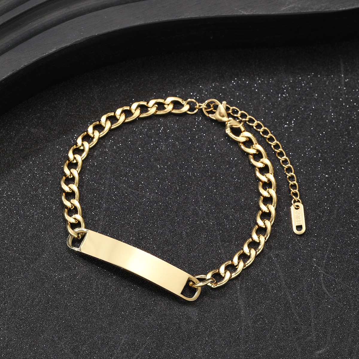 ペアブレスレット 刻印プレート付き喜平チェーンブレスレット