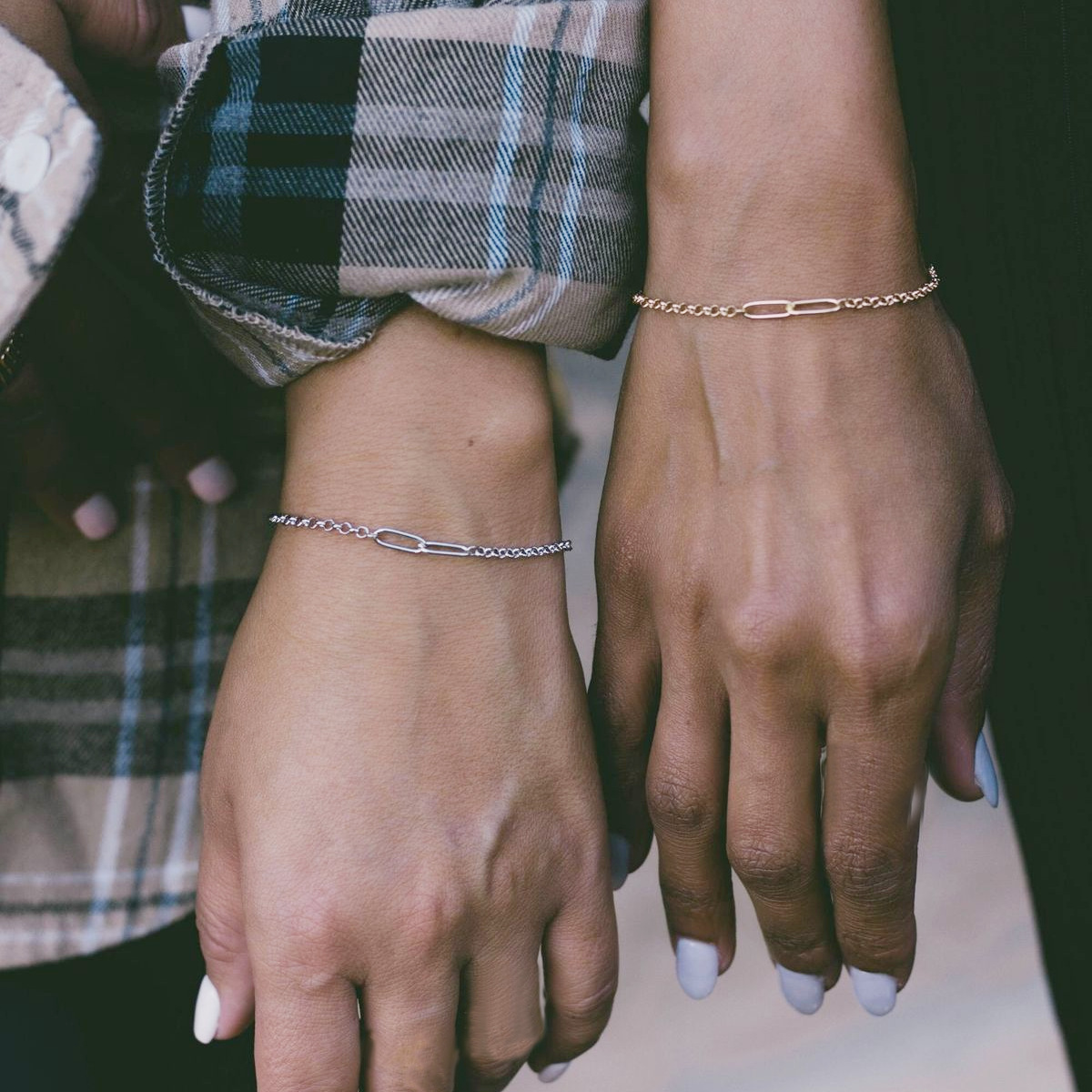 ペアブレスレット 長方形プレート変形チェーンステンレス腕飾り