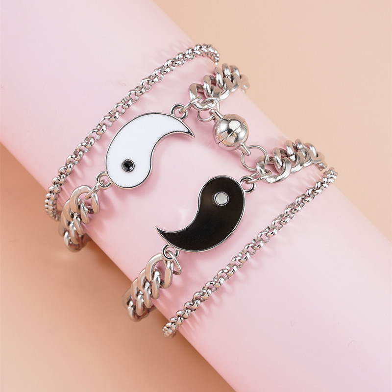 ペアブレスレット 陰陽太極図モチーフ二連鎖ペアブレスレット