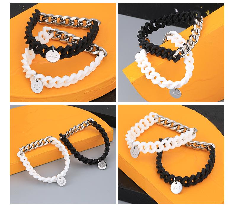 ペアブレスレット 喜怒楽円盤付き編み込みチェーン組み合わせ腕輪