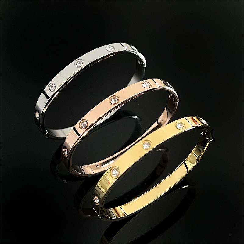 ペアブレスレット ビジュー飾りフラットバングルペアブレスレット