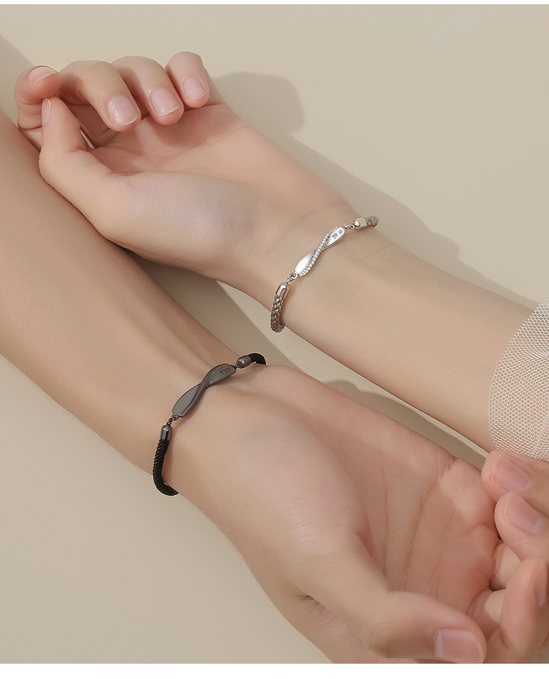 ブレスレットペア 絆結び ツイストプレート細編みブレスレット
