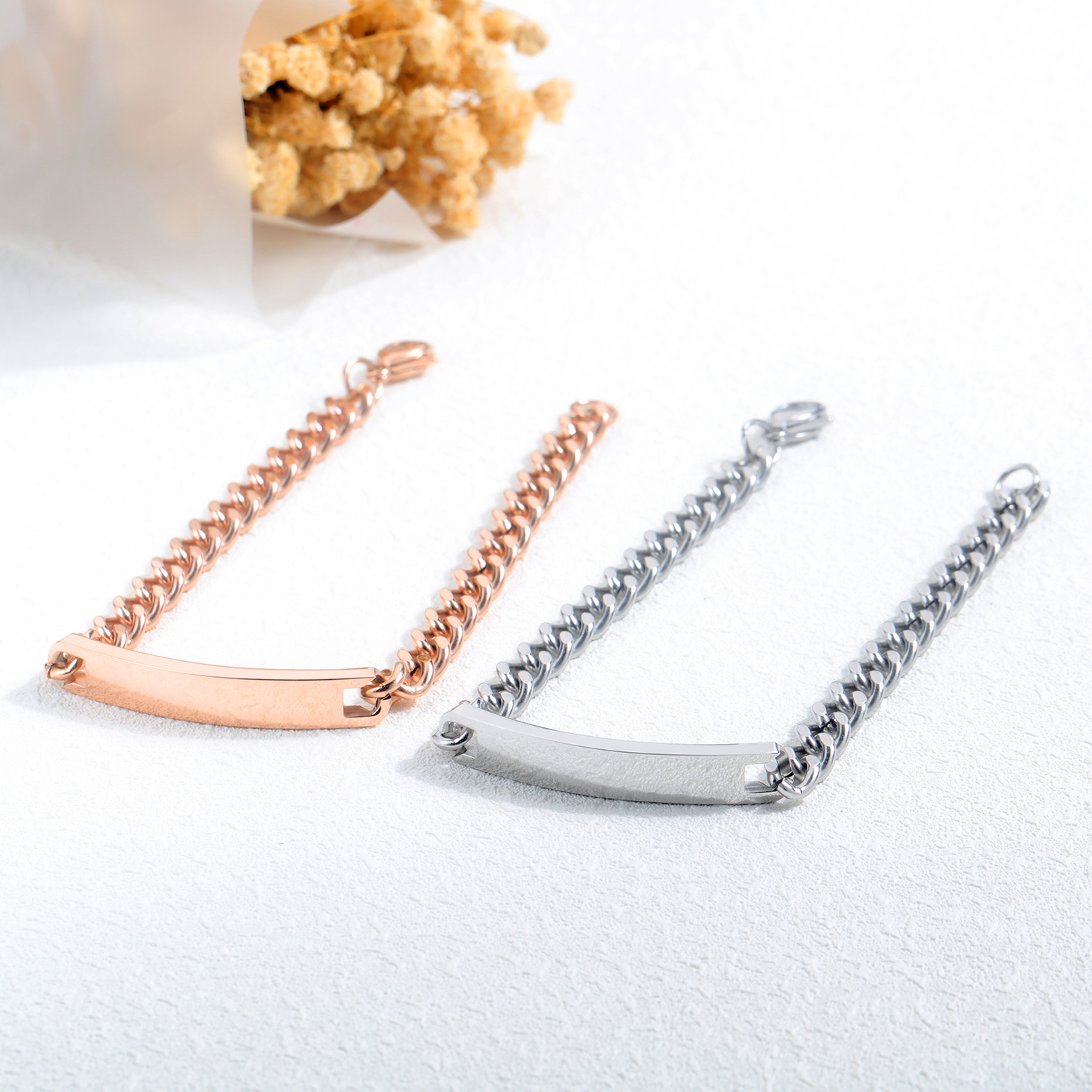 ブレスレットペア 絆のプレート チェーンブレスレット