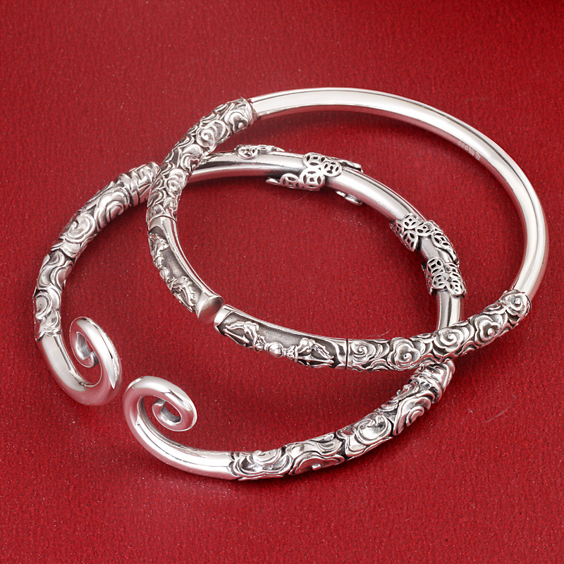 ペアブレスレット 復古唐草模様開口式バングルペアブレスレット