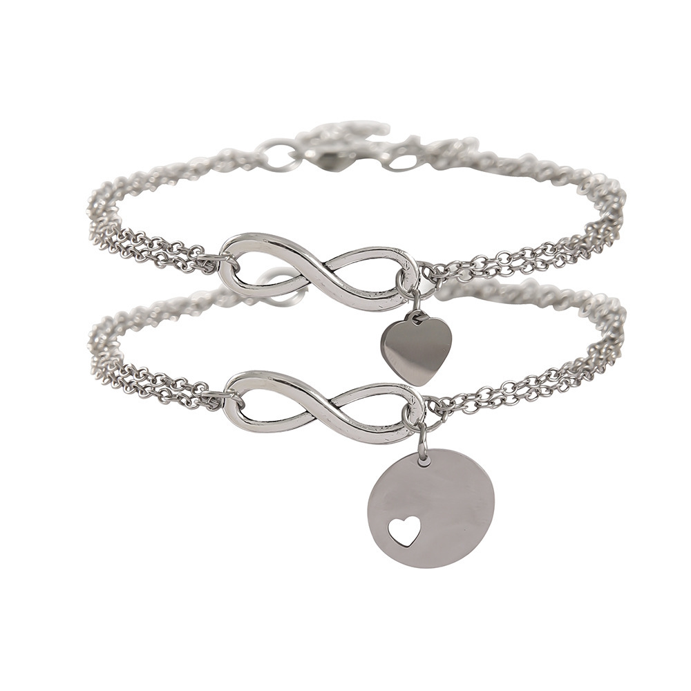 ペアブレスレット 無限の絆ハートチャーム付き二連鎖ブレスレット