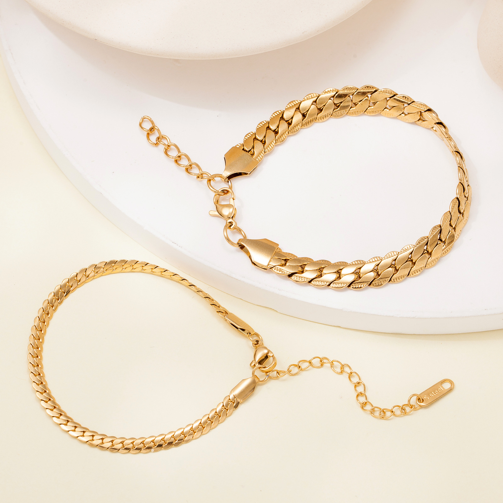 二連喜平チェーンステンレスペアブレスレット