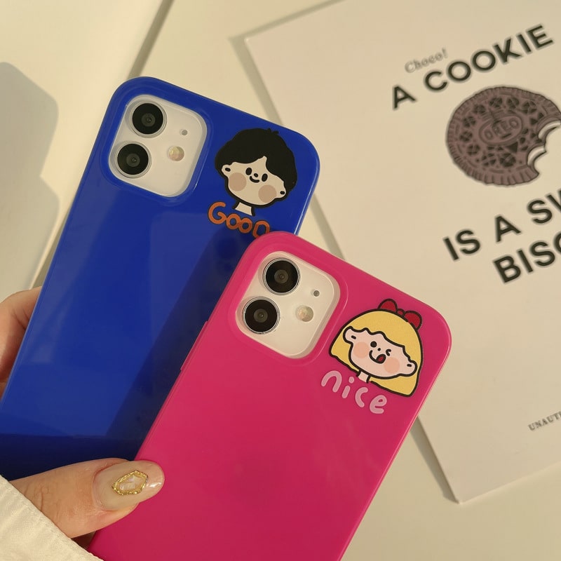 お揃いスマホケース かわいいクッキーキャラクターのスマホケース ピンクとブルー