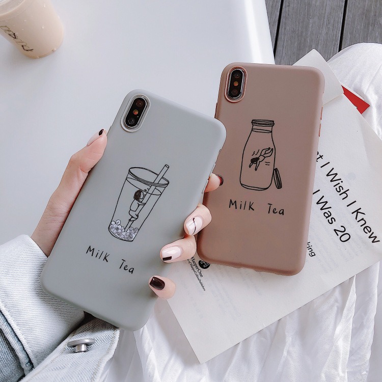 ペアスマホケース かわいいミルクティープリント ソフトタイプスマホカバー