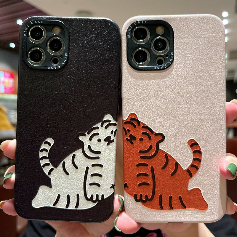 お揃いスマホケース かわいい虎ちゃんキャラクターアート スマホケース