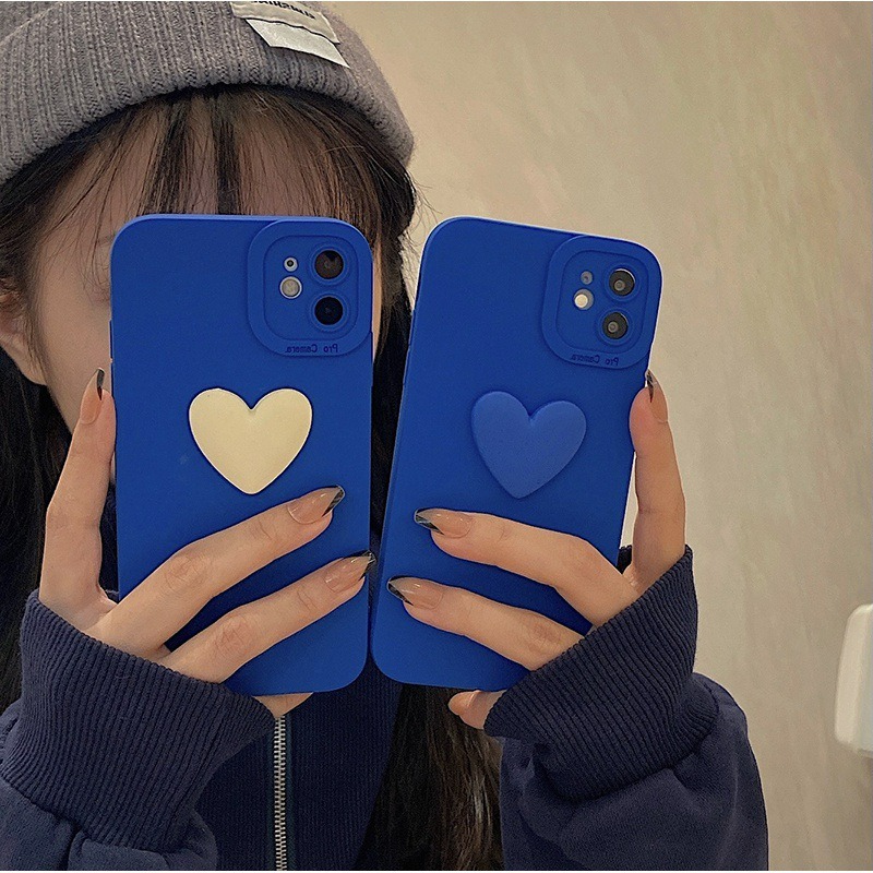 お揃いスマホケース シンプルハート ブルー スマホケース