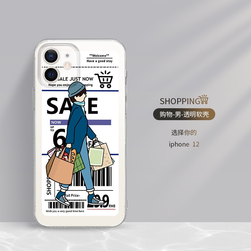 お揃いスマホケース ロマンチックなカップルアート ショッピング 透明スマホケース