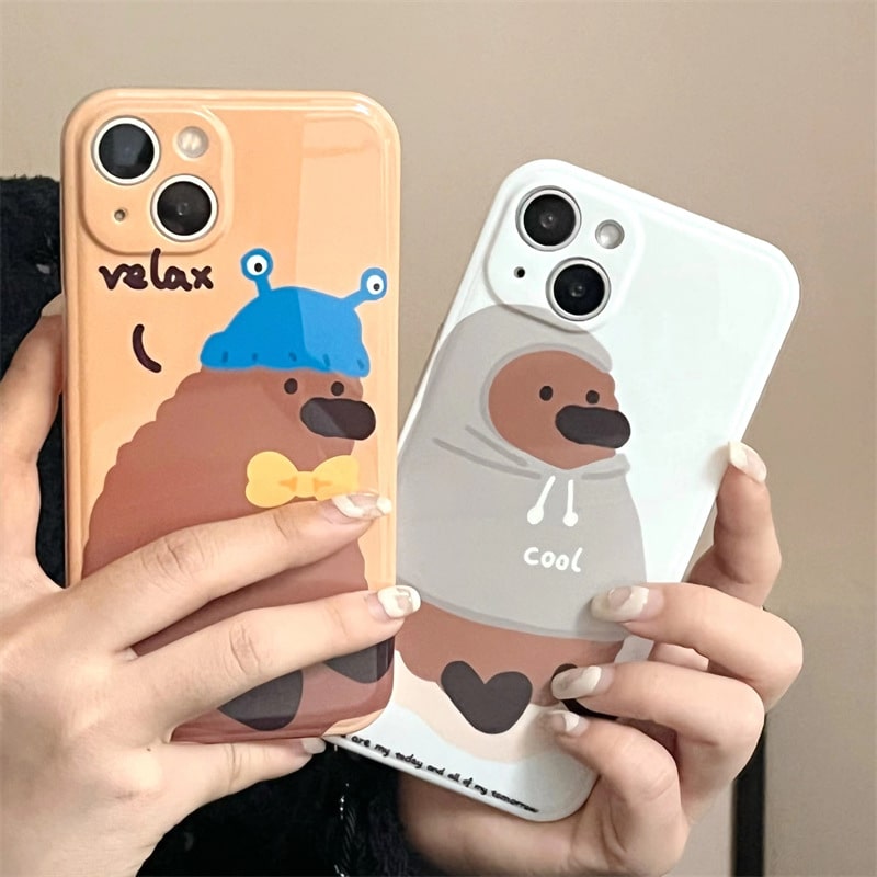 お揃いスマホケース 冬のくまちゃんキャラクターアート スマホケース