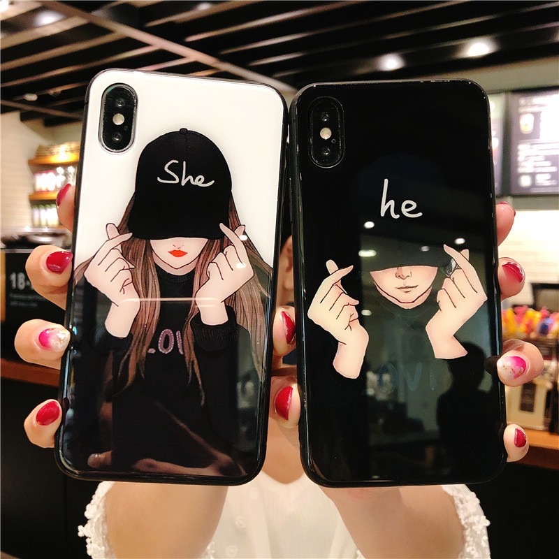 ペアスマホケース かわいいカップル用ガラスケース