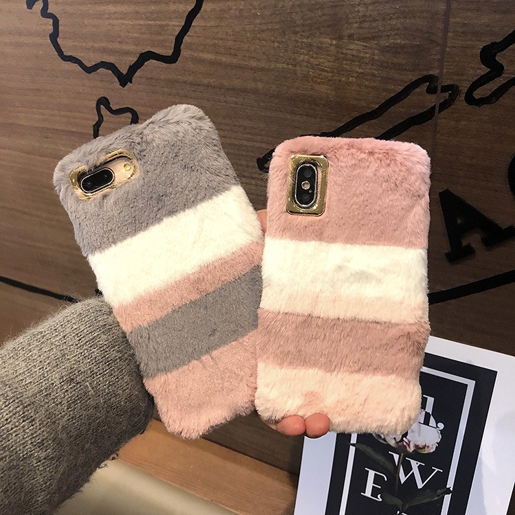 ペアスマホケース もこもこストライプ柄スマホケース