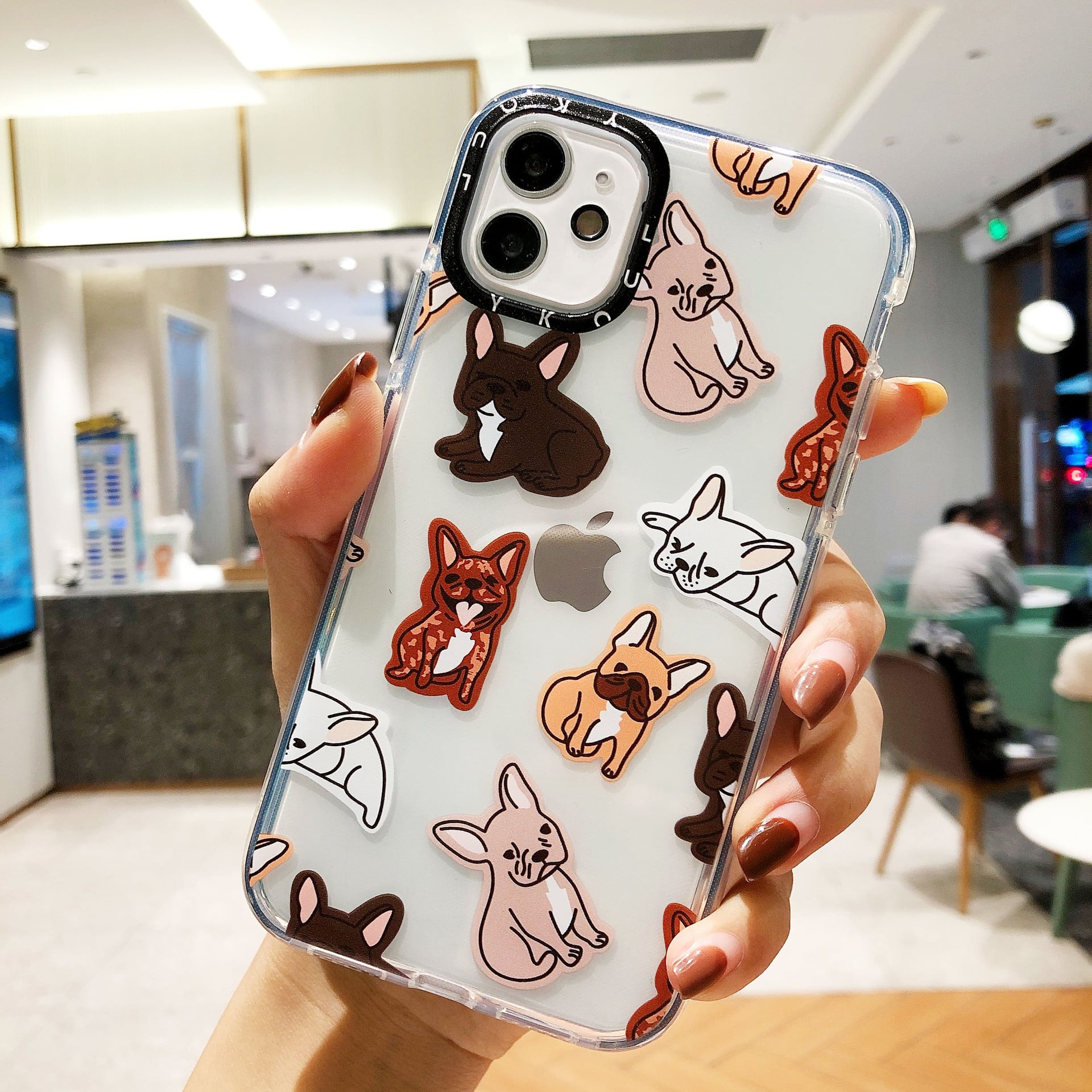 お揃いスマホケース パステルカラー かわいいいぬ柄 透明スマホケース