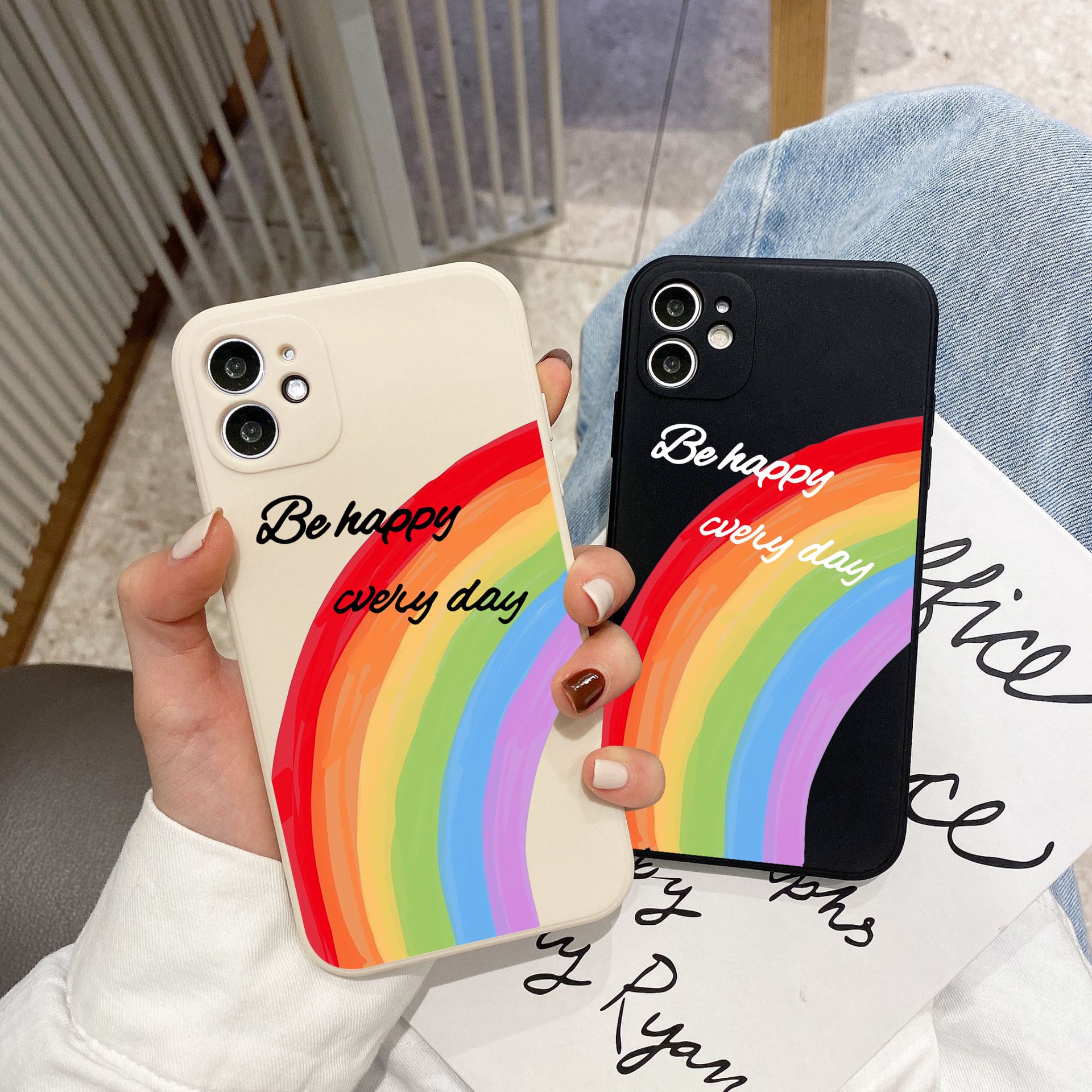 お揃いスマホケース レインボー キャラクターアート スマホケース