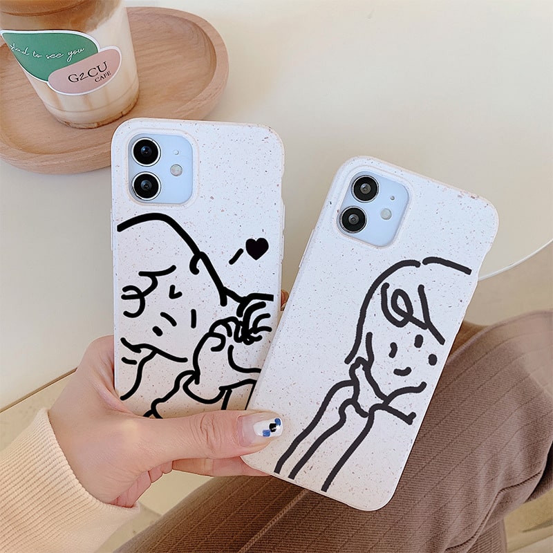 お揃いスマホケース シンプルカップル キャラクターアート スマホケース