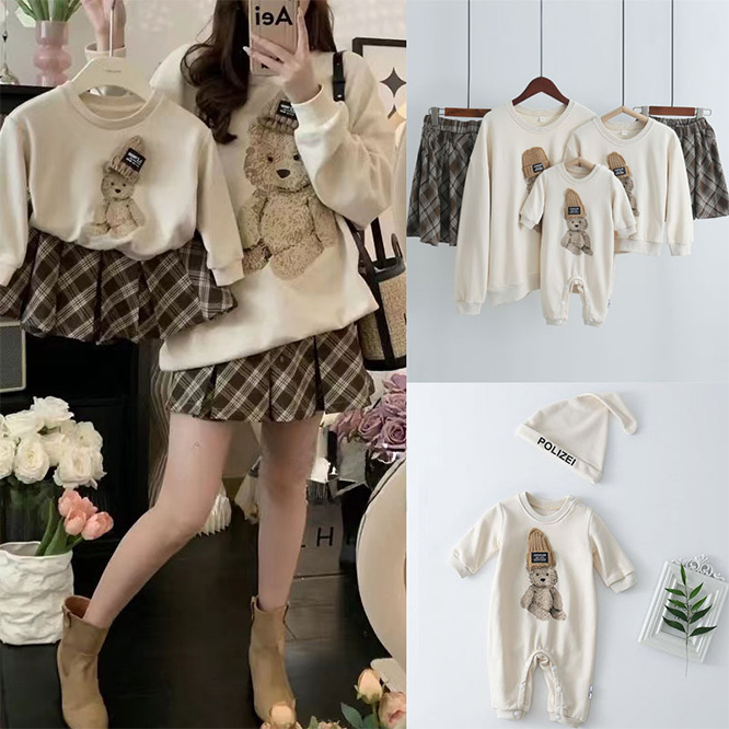 ペアルック 親子でお揃い くま柄トレーナー 家族コーディネート服