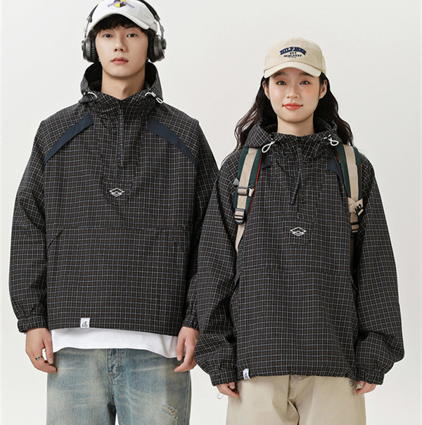 ペアルック チェック柄フード付きパーカー 春新作 男女兼用