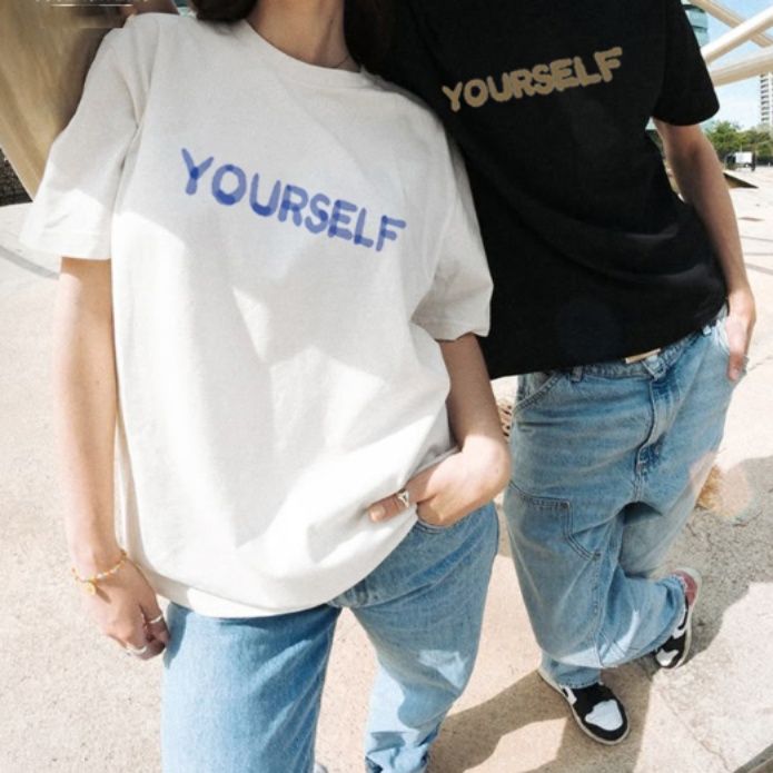 冷感 丸首 半袖 文字プリントTシャツ 男女兼用 ペアルック 春夏 全2色
