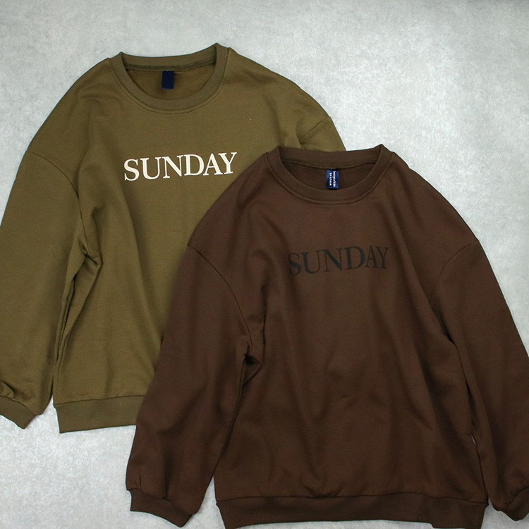 ペアルック 親子お揃い日曜日ロゴ入りトレーナー