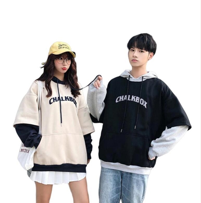 ペアルック お揃い文字入りパーカー カップル向け厚手フード付き上着