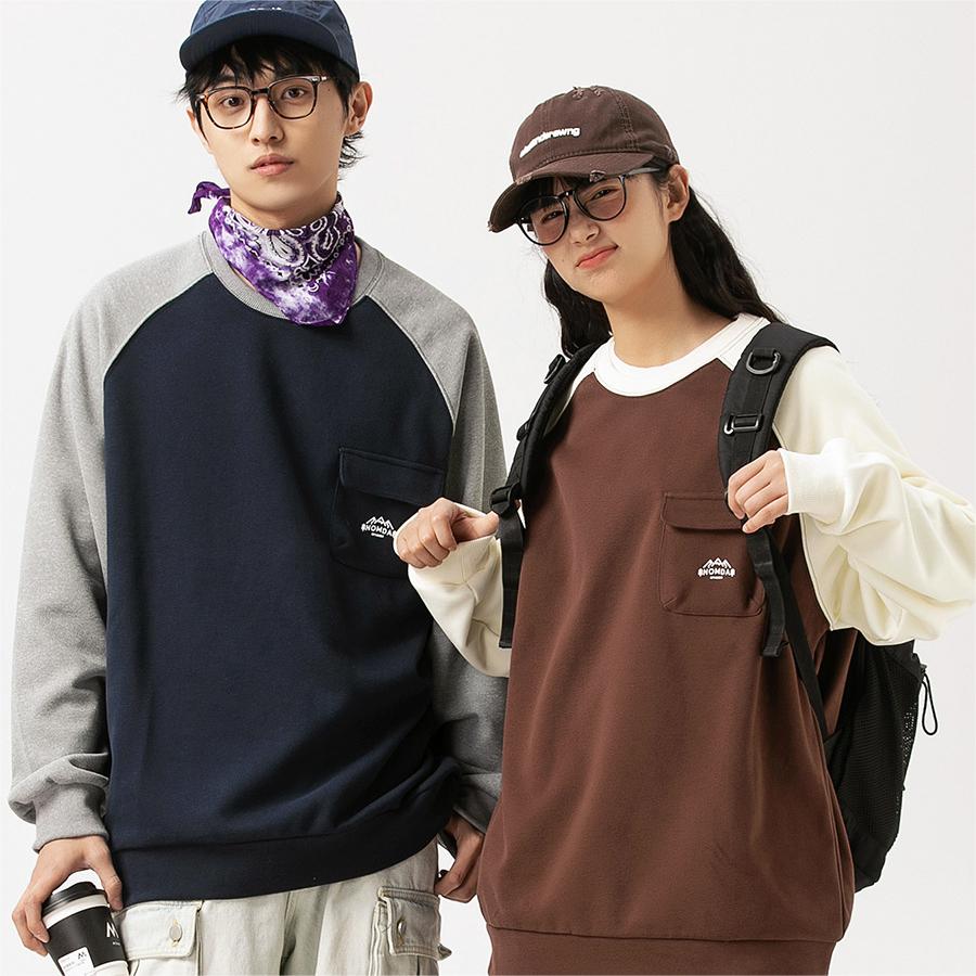 男女兼用 配色切替パーカー ペアルック 長袖トップス ポケット付き