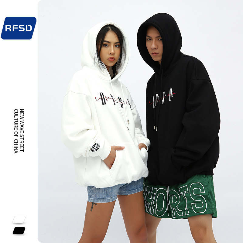 ペアルック 刺繍入り裏起毛パーカー 男女兼用 秋冬 全2色