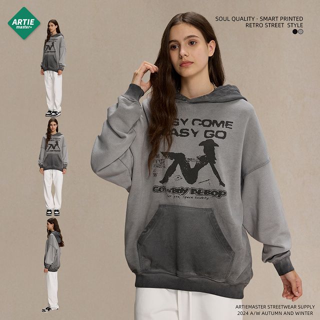 ペアルック 男女兼用 厚手裏起毛パーカー 復古風 秋冬 全2色