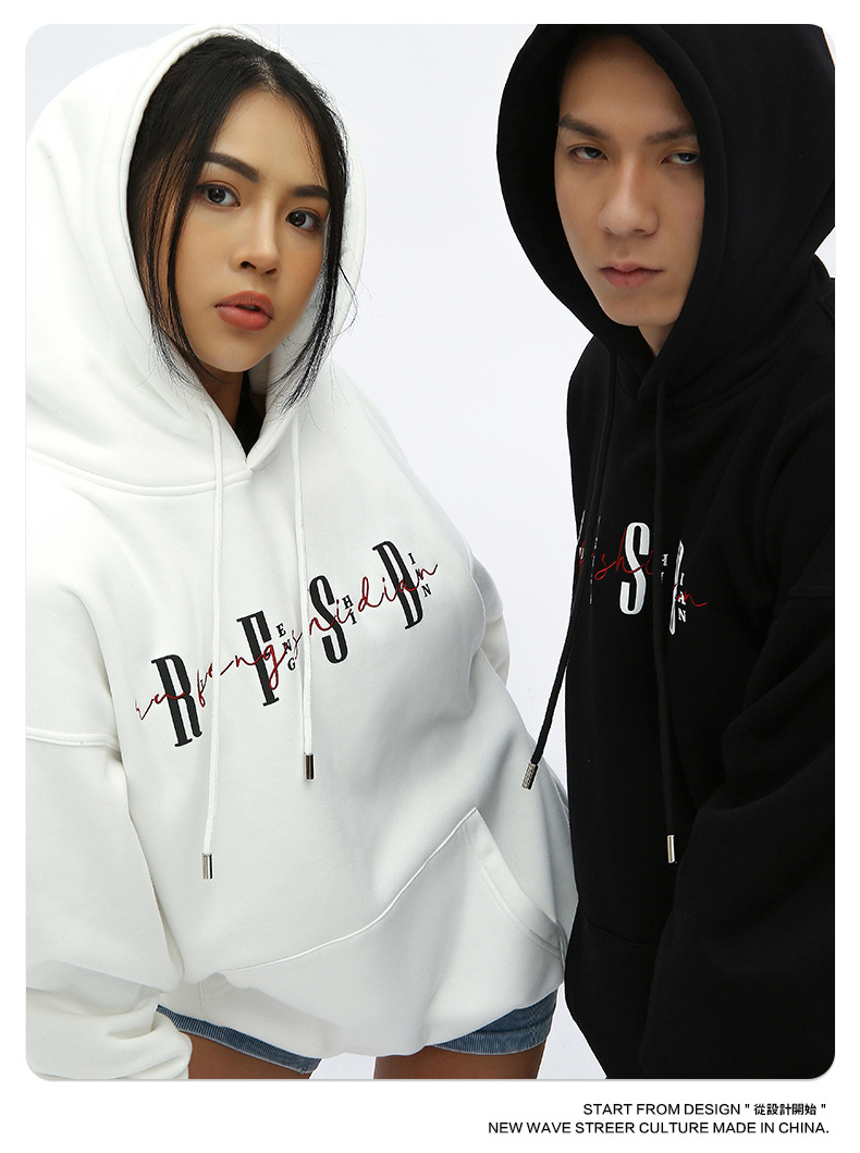 ペアルック 刺繍入り裏起毛パーカー 男女兼用 秋冬 全2色