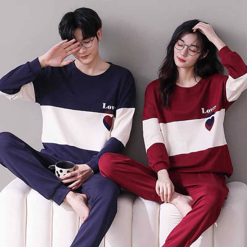 ペアルック カップル向けハート柄ゆったりパジャマ上下セット