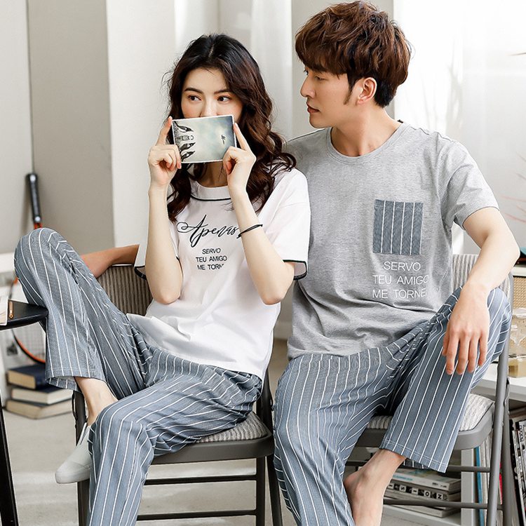 ペアルック 春夏お揃いカップル半袖パジャマセット
