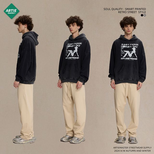 ペアルック 男女兼用 厚手裏起毛パーカー 復古風 秋冬 全2色