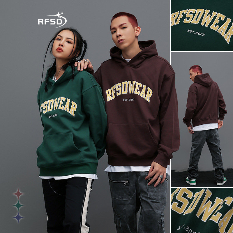 ペアルック 刺繍入り裏毛パーカー男女兼用街系フード付き秋冬