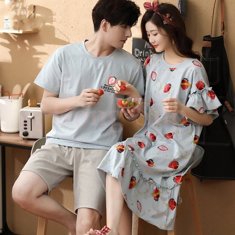 ペアルック いちご柄ペアパジャマ半袖綿100%部屋着セット