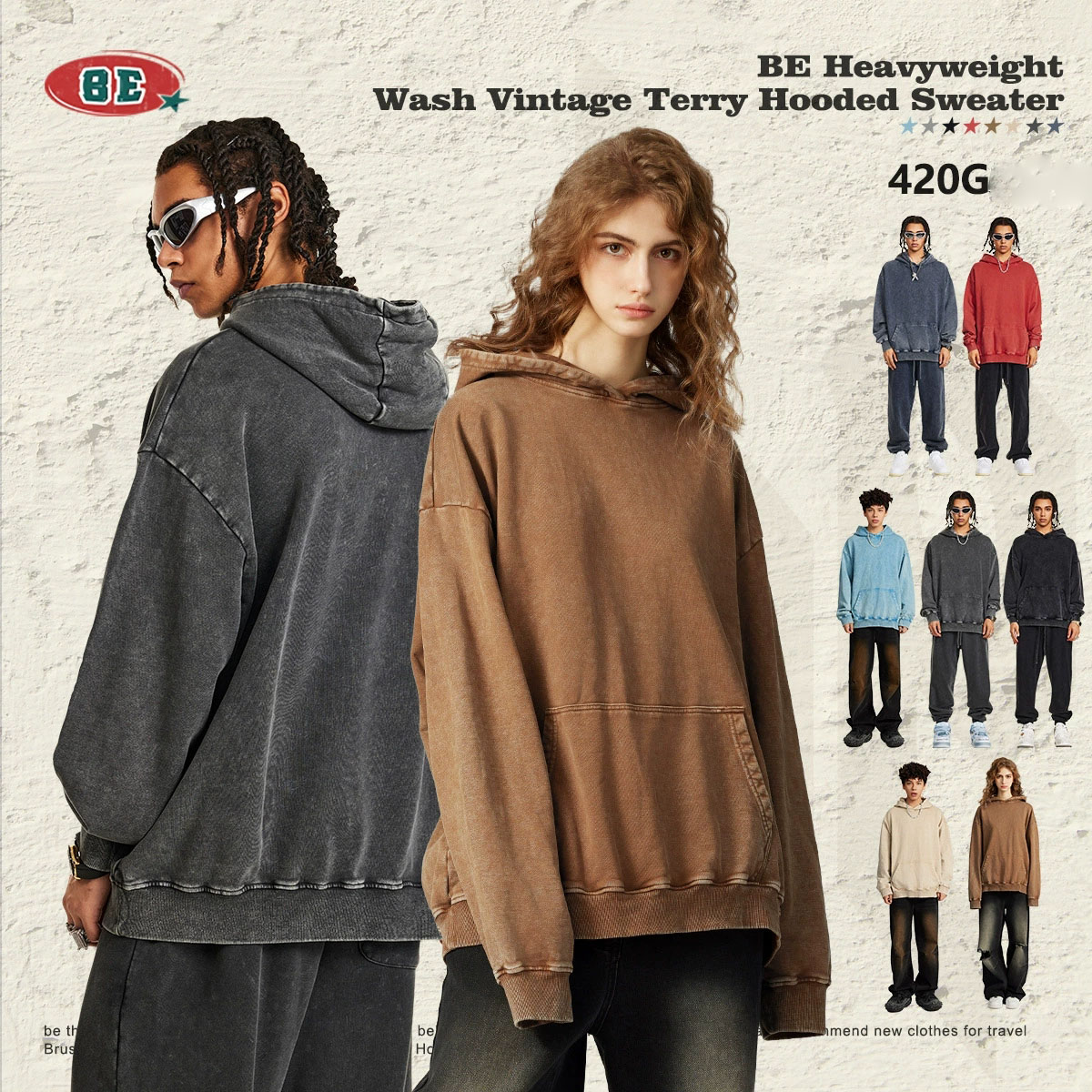 ペアルック 復古風無地パーカー男女兼用厚手裏起毛秋冬新作全8色