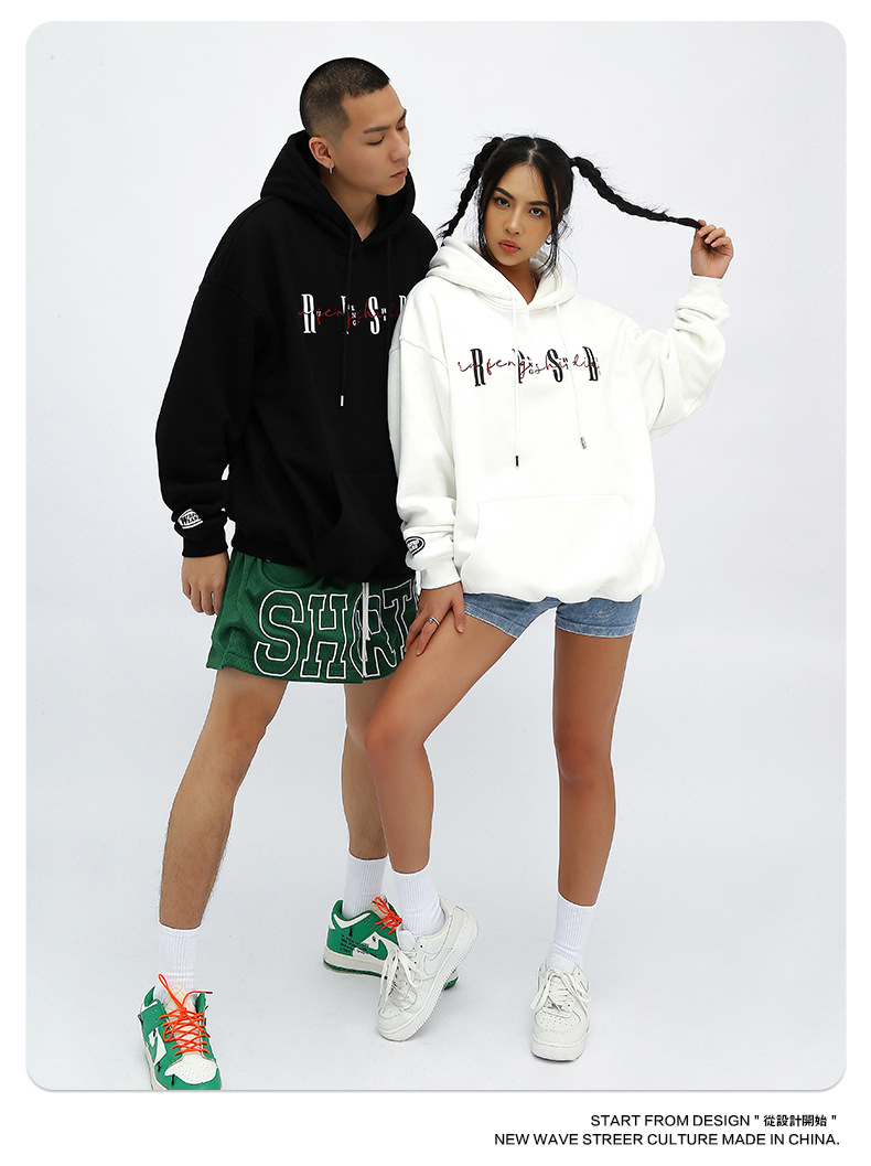 ペアルック 刺繍入り裏起毛パーカー 男女兼用 秋冬 全2色