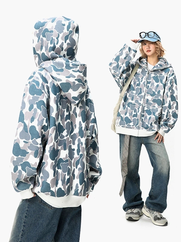 ペアルック 迷彩柄二重帽子パーカー男女兼用秋冬新作