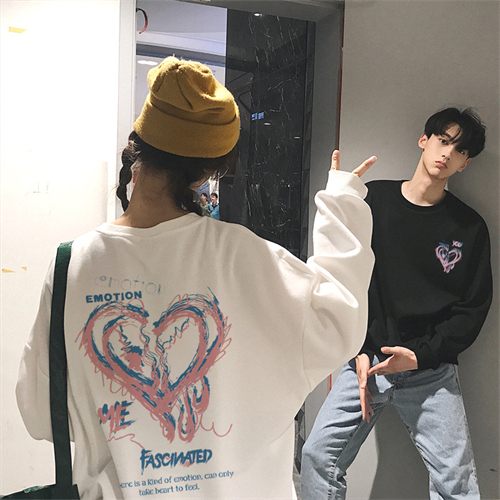 ペアルック 夫婦カップルお揃いハートプリントパーカー