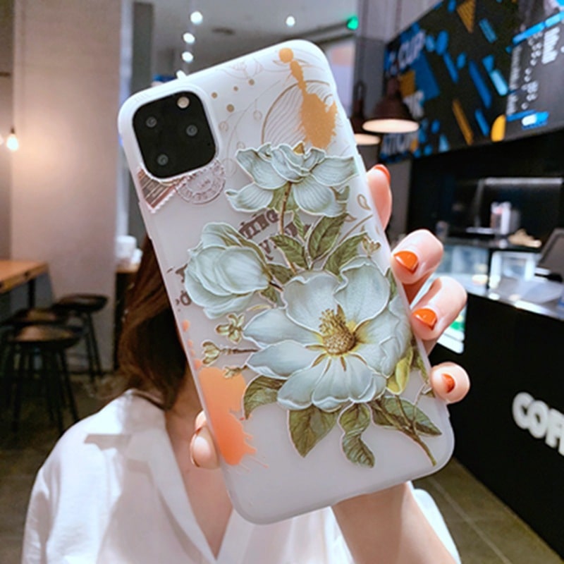お揃いスマホケース シンプルな花柄のスマホケース 小型花柄