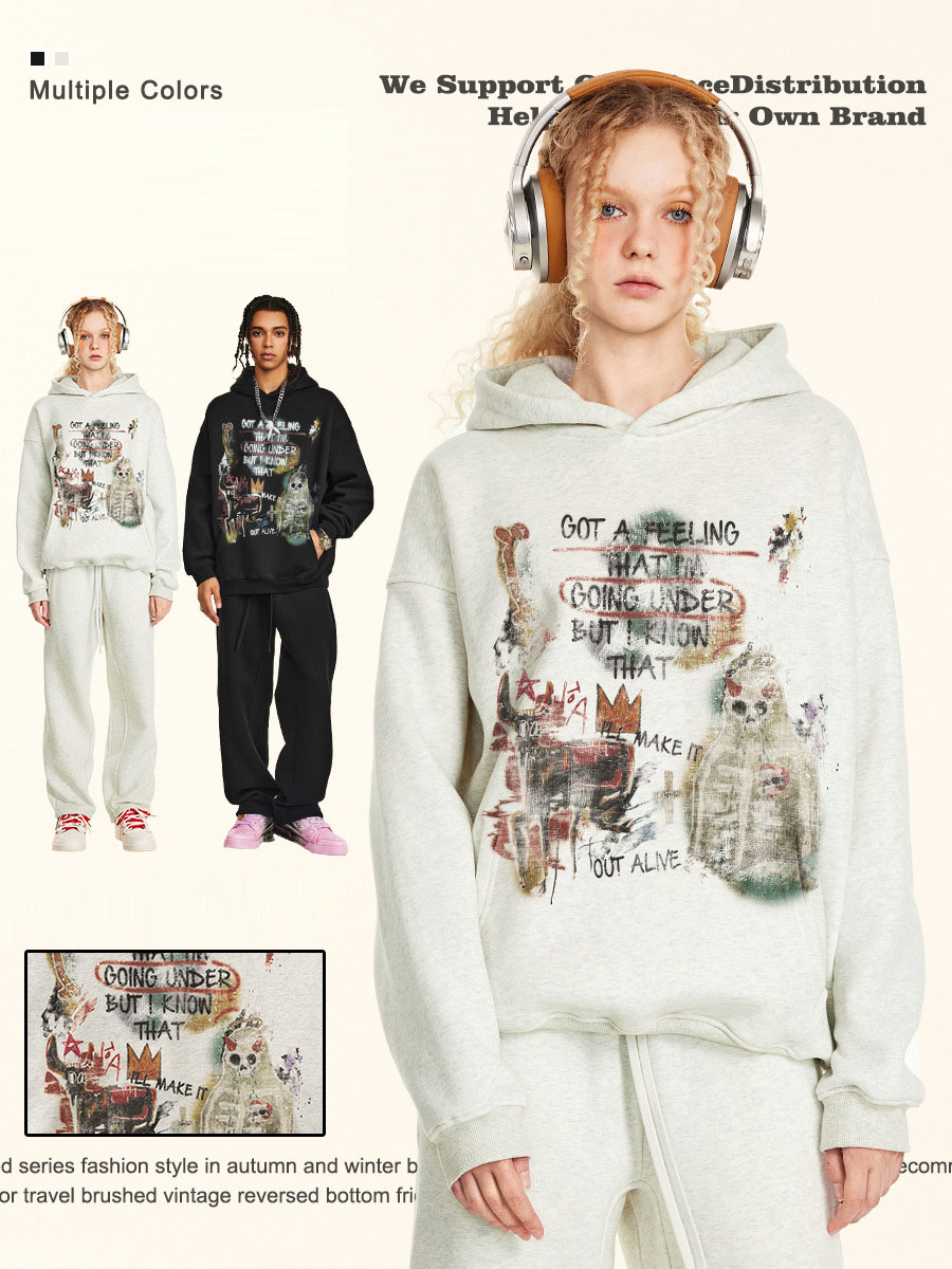 ペアルック 男女兼用 アート柄パーカー 秋冬 厚手 街系 全2色