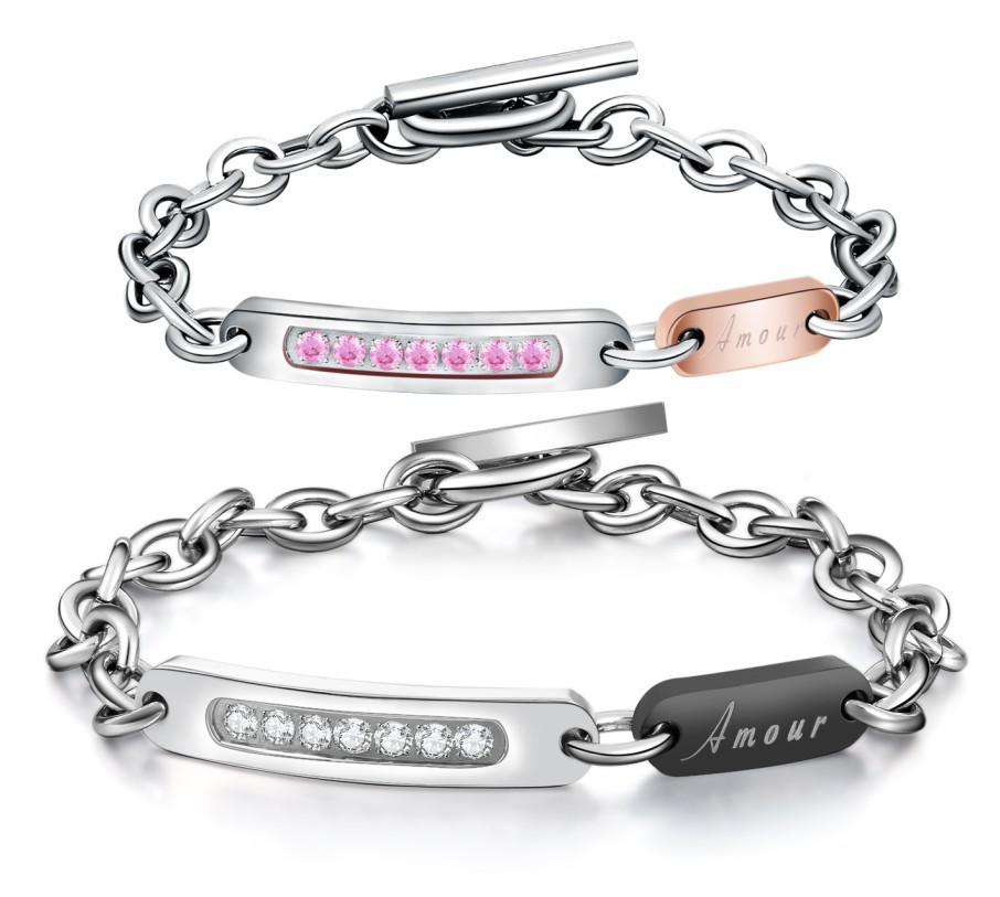 ペアブレスレット ダイヤモンド付きチェーンブレスレット