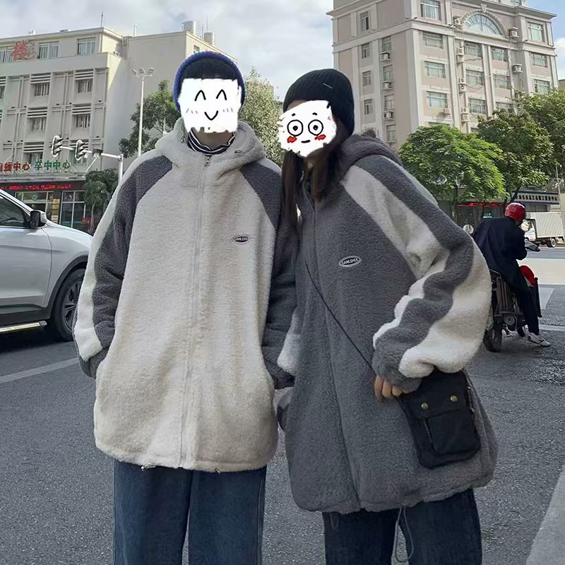 お揃いコーデ秋冬カップルペアルック/お揃いラムウールジップパーカー