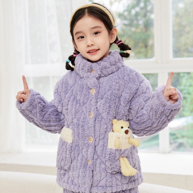 子どもパジャマ くまちゃんポケット付きもこもこパジャマ