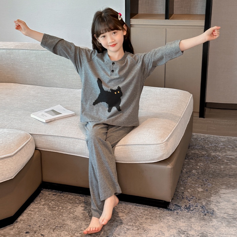 子どもパジャマ 黒猫シルエット 長袖上下セット
